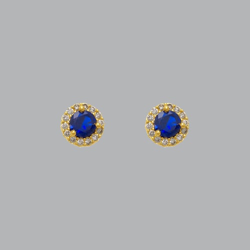 14K YELLOW GOLD STUD CZ EARRINGS SCREW BACK HALO BLUE (1 of 2)