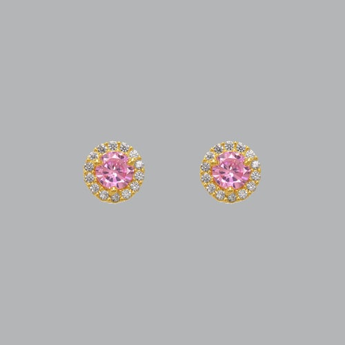 14K YELLOW GOLD STUD CZ EARRINGS SCREW BACK HALO PINK: NEW 14K YELLOW GOLD STUD EARRINGS New 14K Yellow Gold Earrings Measures: 6mm in diameter Stud Earrings with Cubic Zirconia Earrings have a polished finish Screw back Stamp: 14k Avg Weight: apx 1g