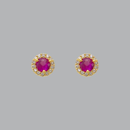 14K YELLOW GOLD STUD CZ EARRINGS SCREW BACK HALO RED: NEW 14K YELLOW GOLD STUD EARRINGS New 14K Yellow Gold Earrings Measures: 6mm in diameter Stud Earrings with Cubic Zirconia Earrings have a polished finish Screw back Stamp: 14k Avg Weight: apx 1g