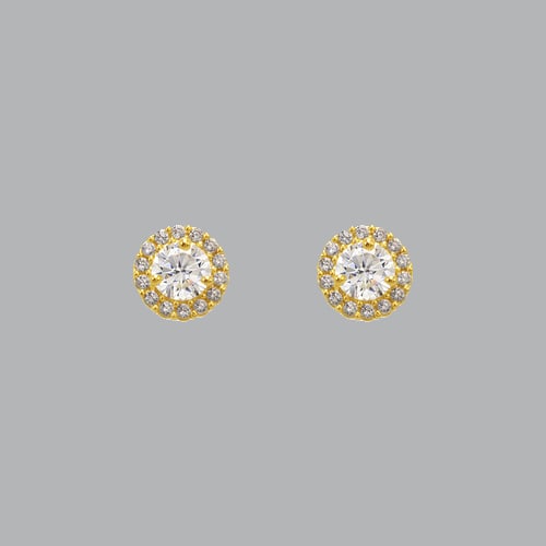 14K YELLOW GOLD STUD CZ EARRINGS SCREW BACK HALO (1 of 2)