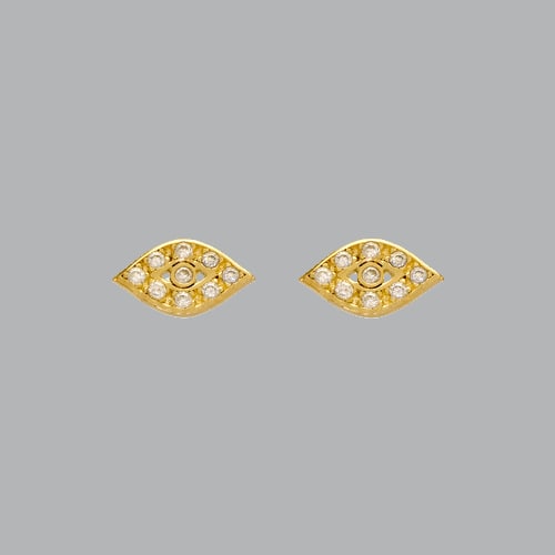14K YELLOW GOLD STUD CZ EARRINGS SCREW BACK EVIL EYE: NEW 14K YELLOW GOLD STUD EARRINGS New 14K Yellow Gold Earrings Measures: 7.5mm W x 4.5mm H Stud Earrings with Cubic Zirconia Earrings have a polished finish Screw back Stamp: 14k Avg Weight: under 1g