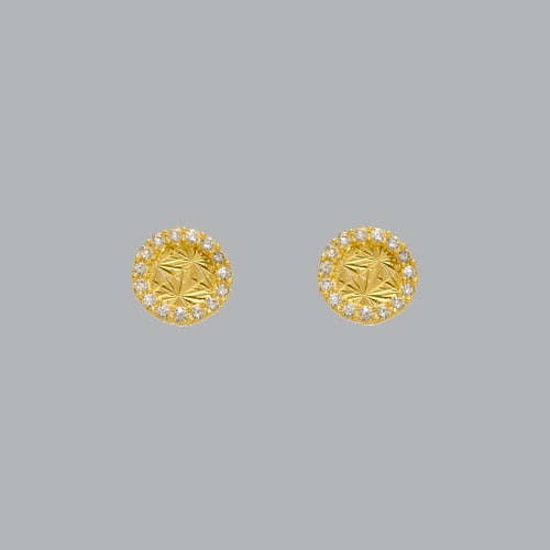14K YELLOW GOLD STUD CZ EARRINGS SCREW BACK CIRCLE (1 of 2)