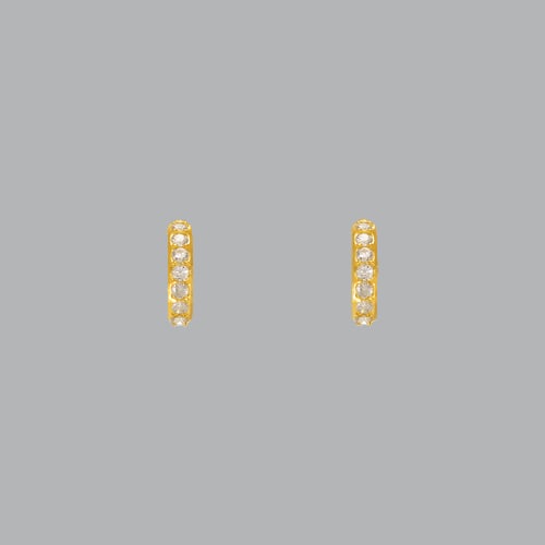 14K YELLOW GOLD STUD CZ EARRINGS SCREW BACK HUGGIE: NEW 14K YELLOW GOLD STUD EARRINGS New 14K Yellow Gold Earrings Measures: 2mm W x 8mm H Stud Earrings with Cubic Zirconia Earrings have a polished finish Screw back Stamp: 14k Avg Weight: under 1g