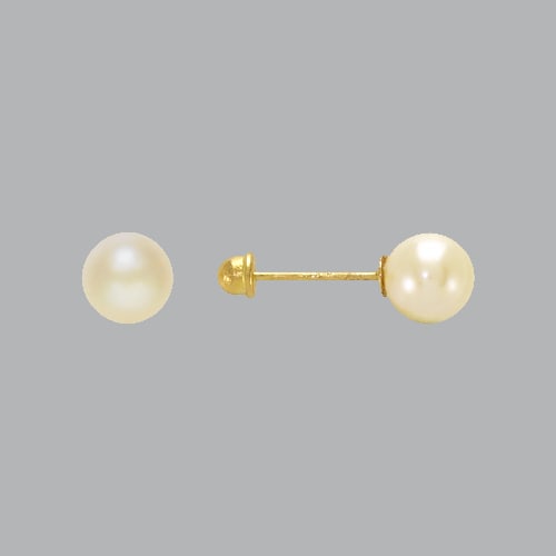 14K YELLOW GOLD LADIES GIRLS STUD PEARL EARRINGS 5mm (1 of 2)