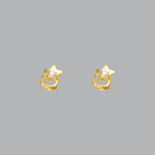 14K YELLOW GOLD LADIES GIRL STUD CZ EARRINGS SCREW BACK (1 of 2)