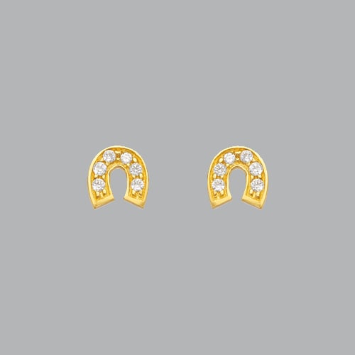 14K YELLOW GOLD STUD CZ EARRINGS SCREW BACK HORSESHOE: NEW 14K YELLOW GOLD STUD EARRINGS New 14K Yellow Gold Earrings Measures: 6mm W x 7mm H Earrings with Cubic Zirconia Earrings have a polished finish Screw back Stamp: 14k Avg Weight: under 1g