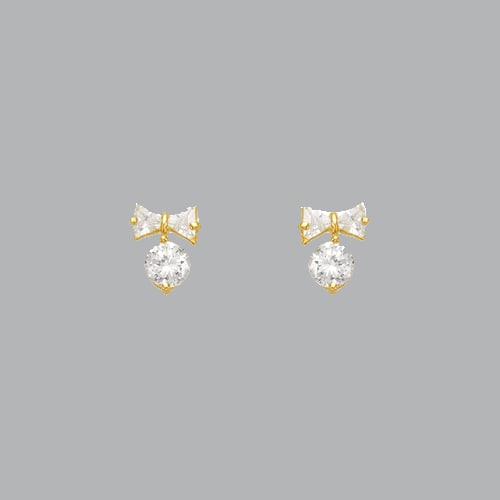 14K YELLOW GOLD LADIES STUD CZ EARRINGS SCREW BACK BOW (1 of 2)