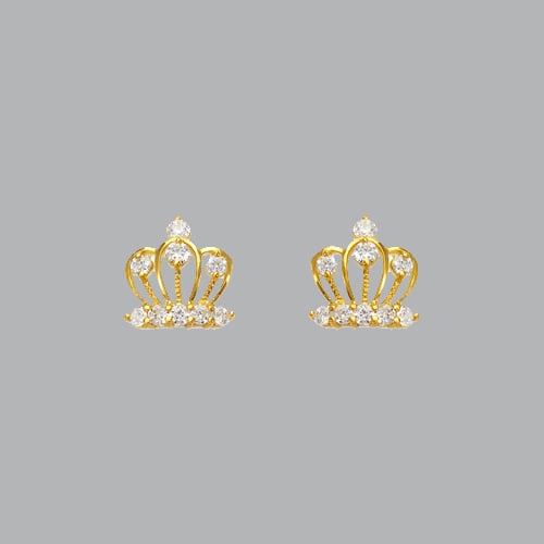 14K YELLOW GOLD STUD CZ EARRINGS SCREW BACK CROWN: NEW 14K YELLOW GOLD STUD EARRINGS New 14K Yellow Gold Earrings Measures: 9mm W x 9mm H Earrings with Cubic Zirconia Earrings have a polished finish Screw back Stamp: 14k Avg Weight: Apx 1g