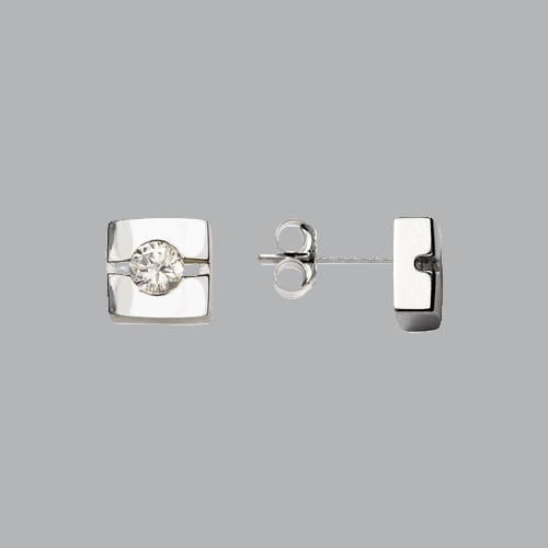 14K WHITE GOLD STUD CZ EARRINGS SCREW BACK SOLITAIRE - 2
