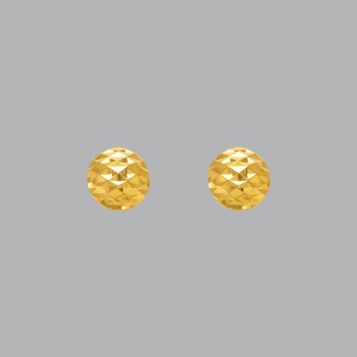 14K YELLOW GOLD DIAMOND CUT EARRINGS D/C BALL: NEW 14K YELLOW GOLD STUD EARRINGS New 14K Yellow Gold Earrings Measures: 7mm Diameter Stud Earrings Earrings have a polished finish Post back Stamp: 14k Avg Weight: 1.3g