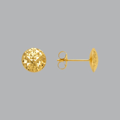 14K YELLOW GOLD DIAMOND CUT EARRINGS D/ CUT BALL: NEW 14K YELLOW GOLD STUD EARRINGS New 14K Yellow Gold Earrings Measures: 9mm Diameter Stud Earrings Earrings have a polished finish Post back Stamp: 14k Avg Weight: 1.5g