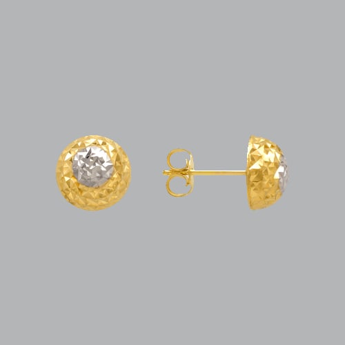 14K TWO TONE GOLD LADIES DIAMOND CUT EARRINGS DOME: NEW 14K TWO TONE GOLD STUD EARRINGS New 14K Two Tone Gold Earrings Measures: 10mm Diameter Stud Earrings Earrings have a polished finish Post back Stamp: 14k Avg Weight: Apx 1g