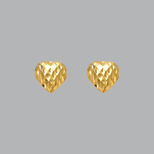 14K YELLOW GOLD DIAMOND CUT EARRINGS PUFFED HEART: NEW 14K YELLOW GOLD STUD EARRINGS New 14K Yellow Gold Earrings Measures: 9mm Diameter Stud Earrings Earrings have a polished finish Post back Stamp: 14k Avg Weight: 1.5g