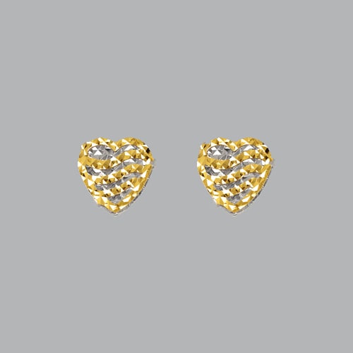 14K TWO TONE GOLD LADIES DIAMOND CUT EARRINGS HEART: NEW 14K TWO TONE GOLD STUD EARRINGS New 14K Two Tone Gold Earrings Measures: 10x10mm Stud Earrings Earrings have a polished finish Post back Stamp: 14k Avg Weight: 1.5g