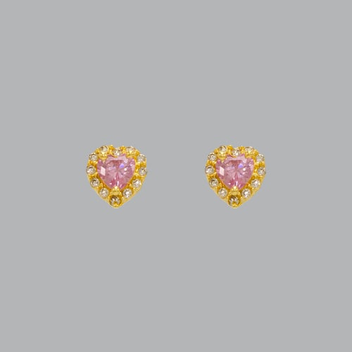 14K YELLOW GOLD STUD CZ EARRINGS PINK HALO HEART: NEW 14K YELLOW GOLD STUD EARRINGS New 14K Yellow Gold Earrings Measures: 6mm W x 7mm H Earrings with Cubic Zirconia Earrings have a polished finish Screw back Stamp: 14k Avg Weight: apx 1g