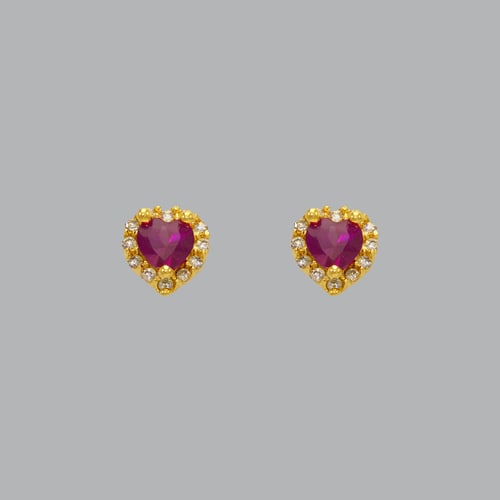 14K YELLOW GOLD STUD CZ EARRINGS RED HALO HEART: NEW 14K YELLOW GOLD STUD EARRINGS New 14K Yellow Gold Earrings Measures: 6mm W x 7mm H Earrings with Cubic Zirconia Earrings have a polished finish Screw back Stamp: 14k Avg Weight: apx 1g