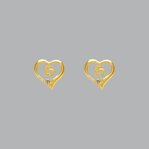 14K YELLOW GOLD 15 ANOS GIRLS STUD CZ EARRINGS HEART: NEW 14K YELLOW GOLD STUD EARRINGS New 14K Yellow Gold Earrings Measures: 9mm W x 9mm H Earrings with Cubic Zirconia Earrings have a polished finish Screw back Stamp: 14k Avg Weight: apx 1g