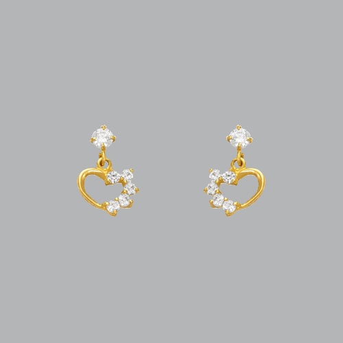 14K YELLOW GOLD GIRLS CZ EARRINGS SCREW BACK HEART: NEW 14K YELLOW GOLD STUD EARRINGS New 14K Yellow Gold Earrings Measures: 8mm W x 13mm H Earrings with Cubic Zirconia Earrings have a polished finish Screw back Stamp: 14k Avg Weight: under 1g