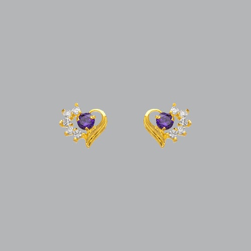 14K YELLOW GOLD CZ EARRINGS SCREW BACK PURPLE HEART: NEW 14K YELLOW GOLD STUD EARRINGS New 14K Yellow Gold Earrings Measures: 8mm W x 7mm H Earrings with Cubic Zirconia Earrings have a polished finish Screw back Stamp: 14k Avg Weight: APX 1g