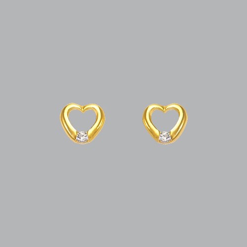 14K YELLOW GOLD GIRLS STUD CZ EARRINGS SCREW BACK HEART (1 of 2)