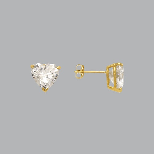14K YELLOW GOLD HEART STUD CZ EARRINGS 6mm (1 of 2)