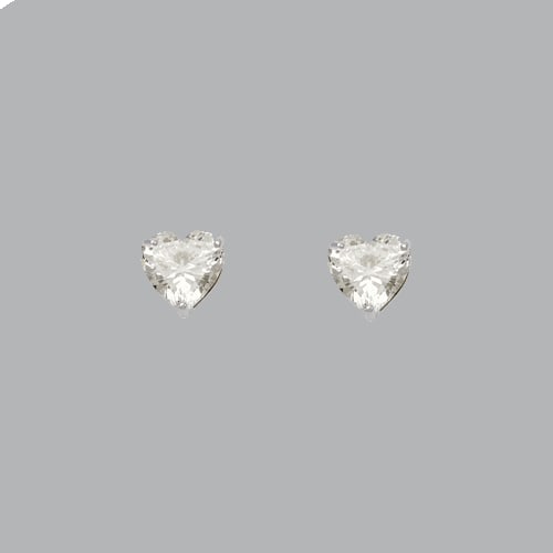 14K WHIE GOLD HEART STUD CZ EARRINGS 6mm (1 of 2)