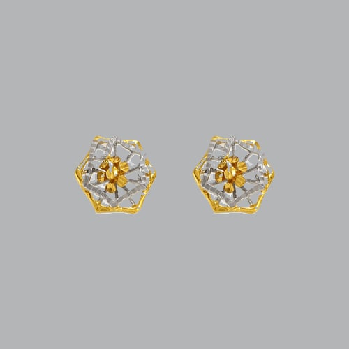 14K TWO TONE GOLD LADIES DIAMOND CUT FLOWER EARRINGS (1 of 2)