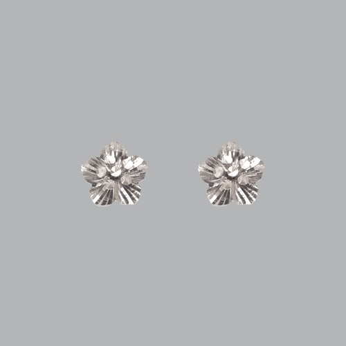 14K WHITE GOLD LADIES DIAMOND CUT STUD FLOWER EARRINGS (1 of 2)