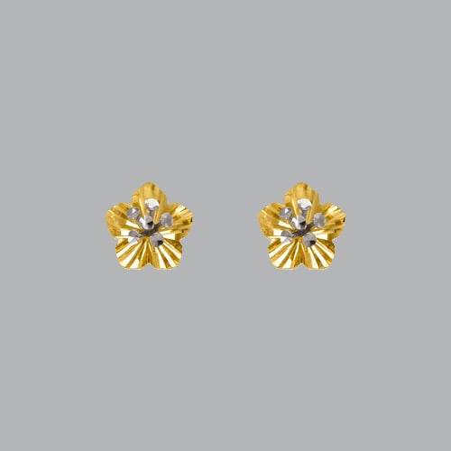 14K TWO TONE GOLD DIAMOND CUT STUD FLOWER EARRINGS (1 of 2)