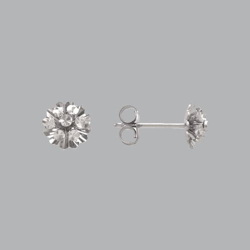 14K WHITE GOLD DIAMOND CUT STUD FLOWER EARRINGS (1 of 2)