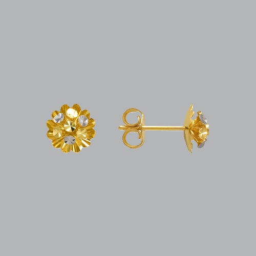 14K TWO TONE GOLD DIAMOND CUT STUD FLOWER EARRINGS (1 of 2)