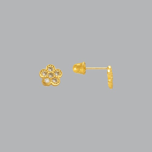 14K YELLOW GOLD GIRLS STUD CZ EARRINGS SCREW BACK (1 of 2)