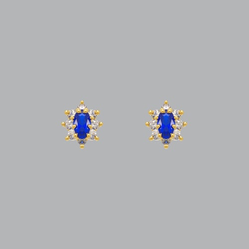 14K YELLOW GOLD STUD CZ EARRINGS SCREW BACK HALO BLUE: NEW 14K YELLOW GOLD STUD EARRINGS New 14K Yellow Gold Earrings Measures: 6mm W x 8mm H Stud Earrings with Cubic Zirconia Earrings have a polished finish Screw back Stamp: 14k Avg Weight: under 1g