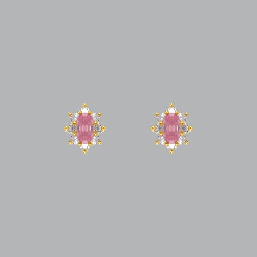 14K YELLOW GOLD STUD CZ EARRINGS SCREW BACK HALO PINK: NEW 14K YELLOW GOLD STUD EARRINGS New 14K Yellow Gold Earrings Measures: 6mm W x 8mm H Stud Earrings with Cubic Zirconia Earrings have a polished finish Screw back Stamp: 14k Avg Weight: apx 1g