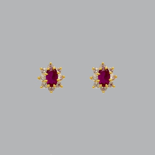 14K YELLOW GOLD STUD CZ EARRINGS SCREW BACK HALO RED: NEW 14K YELLOW GOLD STUD EARRINGS New 14K Yellow Gold Earrings Measures: 6mm W x 8mm H Stud Earrings with Cubic Zirconia Earrings have a polished finish Screw back Stamp: 14k Avg Weight: apx 1g