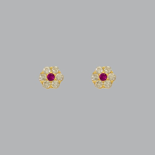 14K YELLOW GOLD STUD CZ EARRINGS SCREW BACK HALO RED: NEW 14K YELLOW GOLD STUD EARRINGS New 14K Yellow Gold Earrings Measures: 5mm in diameter Stud Earrings with Cubic Zirconia Earrings have a polished finish Screw back Stamp: 14k Avg Weight: under 1g