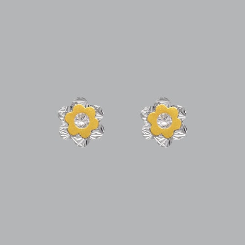 14K TWO TONE GOLD STUD CZ EARRINGS SCREW BACK FLOWER: NEW 14K TWO TONE GOLD STUD EARRINGS New 14K Two Tone Gold Earrings Measures: 8mm in diameter Stud Earrings with Cubic Zirconia Earrings have a polished finish Screw back Stamp: 14k Avg Weight: apx 1g