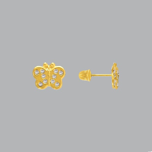 14K YELLOW GOLD FANCY BUTTERFLY PAVE STUD CZ EARRINGS: NEW 14K YELLOW GOLD EARRINGS New 14K Yellow Gold Earrings Measures: 9mm Wide x 7mm High Butterfly Stud Earrings Set with CZ Earrings have a polished finish Screw Backing Stamp: 14k Avg Weight: apx 1g