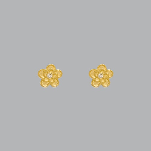 14K YELLOW GOLD STUD CZ EARRINGS SCREW BACK FLOWER: NEW 14K YELLOW GOLD STUD EARRINGS New 14K Yellow Gold Earrings Measures: 5.5mm in diameter Stud Earrings with Cubic Zirconia Earrings have a polished finish Screw back Stamp: 14k Avg Weight: apx 1g