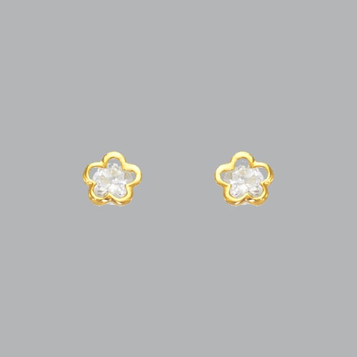 14K YELLOW GOLD STUD CZ EARRINGS SCREW BACK FLOWER: NEW 14K YELLOW GOLD STUD EARRINGS New 14K Yellow Gold Earrings Measures: 5mm W x 5mm H Stud Earrings with Cubic Zirconia Earrings have a polished finish Screw back Stamp: 14k Avg Weight: under 1g