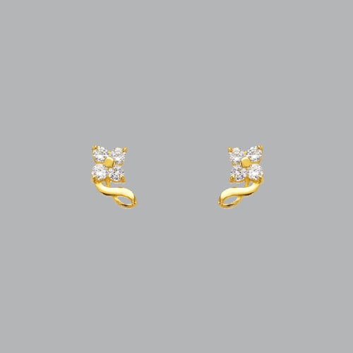 14K YELLOW GOLD STUD CZ EARRINGS SCREW BACK FLOWER: NEW 14K YELLOW GOLD STUD EARRINGS New 14K Yellow Gold Earrings Measures: 4mm W x 7mm H Stud Earrings with Cubic Zirconia Earrings have a polished finish Screw back Stamp: 14k Avg Weight: under 1g