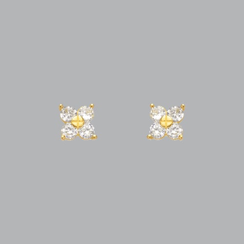 14K YELLOW GOLD STUD CZ EARRINGS SCREW BACK FLOWER: NEW 14K YELLOW GOLD STUD EARRINGS New 14K Yellow Gold Earrings Measures: 5x5mm Stud Earrings with Cubic Zirconia Earrings have a polished finish Screw back Stamp: 14k Avg Weight: apx 1g