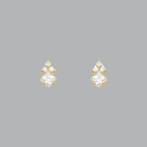 14K YELLOW GOLD STUD CZ EARRINGS SCREW BACK: NEW 14K YELLOW GOLD STUD EARRINGS New 14K Yellow Gold Earrings Measures: 5mm W x 8mm H Stud Earrings with Cubic Zirconia Earrings have a polished finish Screw back Stamp: 14k Avg Weight: under 1g