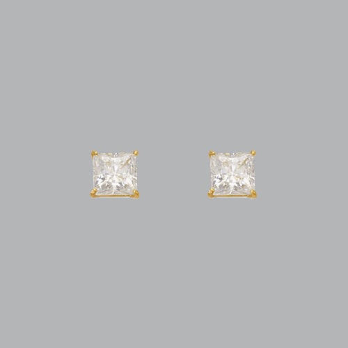 14K YELLOW GOLD STUD PRINCESS CUT CZ EARRINGS 5MM: NEW 14K YELLOW GOLD STUD EARRINGS New 14K Yellow Gold Earrings Measures: 5mm Stud earrings with cubic zirconia Earrings have a polished finish Princess Cut & Push Backs Stamp: 14k