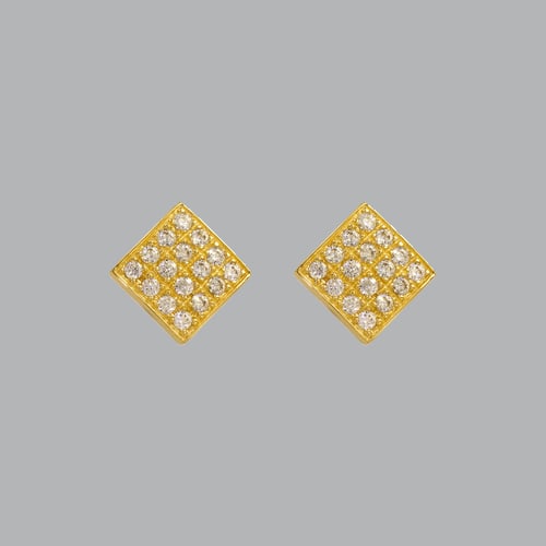 NEW 14K YELLOW GOLD LADIES FANCY STUD PAVE CZ EARRINGS (1 of 2)