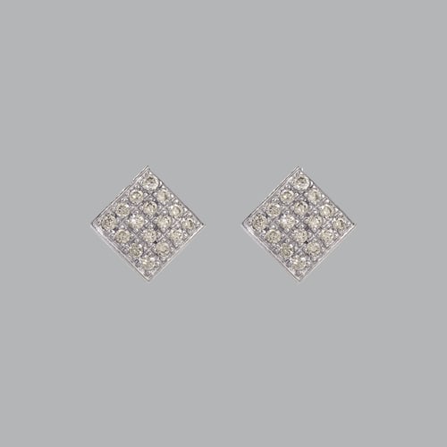 NEW 14K WHITE GOLD LADIES FANCY STUD PAVE CZ EARRINGS: NEW 14K WHITE GOLD STUD EARRINGS New 14K White Gold Earrings Measures: 8mm W x 8mm H Stud Earrings with Cubic Zirconia Earrings have a polished finish Push back Stamp: 14k Avg Weight: 2g