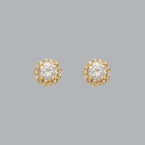 NEW 14K YELLOW GOLD LADIES FANCY STUD CZ EARRINGS HALO (1 of 2)