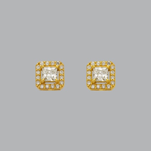 NEW 14K YELLOW GOLD LADIES FANCY STUD CZ EARRINGS HALO (1 of 2)