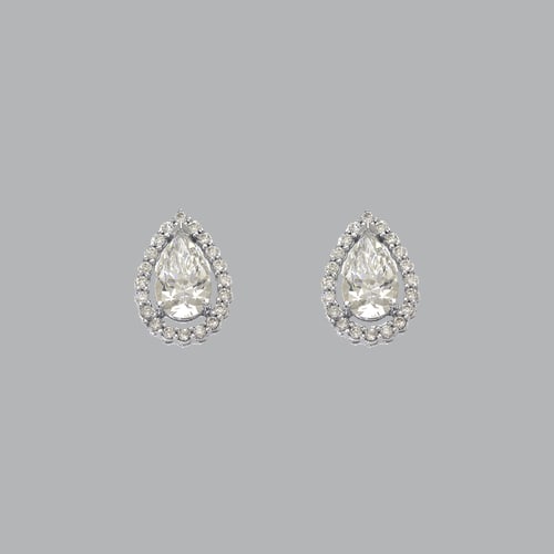 14K WHITE GOLD STUD CZ EARRINGS TEARDROP PEAR HALO (1 of 2)