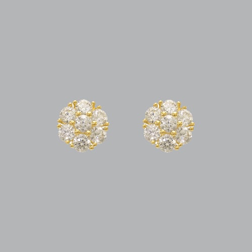 14K YELLOW GOLD FANCY STUD CZ EARRINGS FLOWER CLUSTER (1 of 2)
